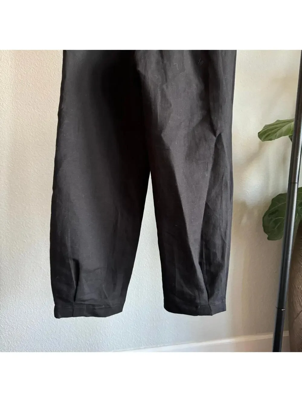 Zara NWT Black Linen Blend Carrot Fit High Waist Trousers Pants XS